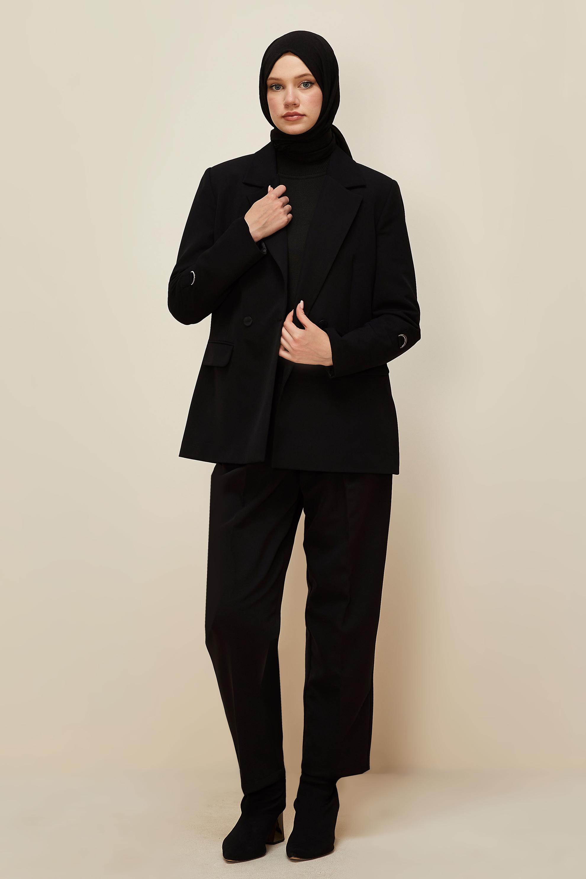 Hijab clothing BLACK DOUBLE-BREASTED PANTSUIT 30540