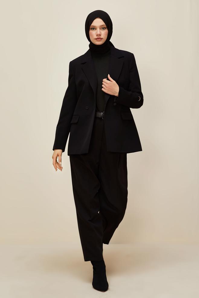 Vêtements hijab NOIR ENSEMBLE PANTALON CROISÉ 30540 - ALVİNA
