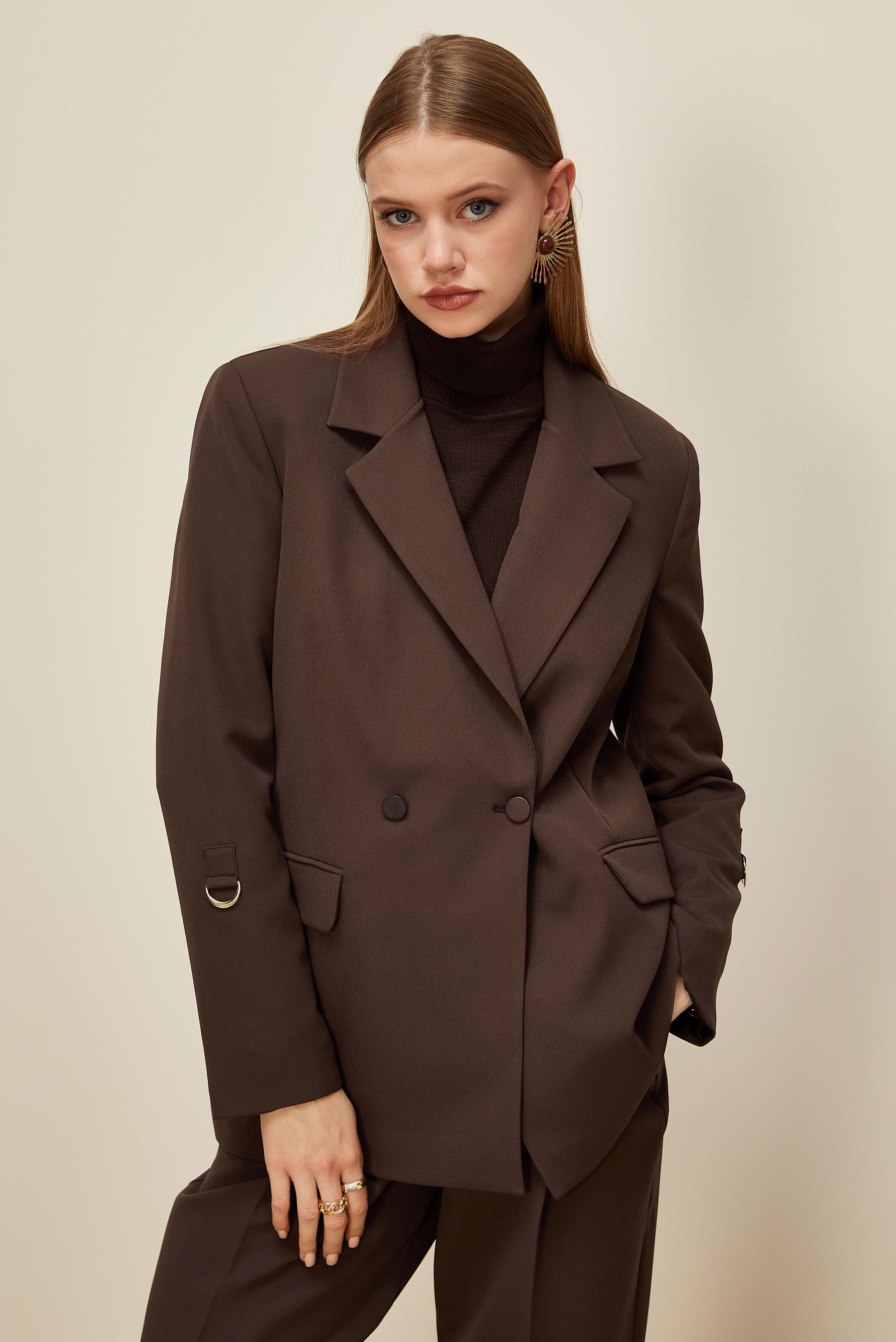 Hijab clothing BROWN DOUBLE-BREASTED PANTSUIT 30540