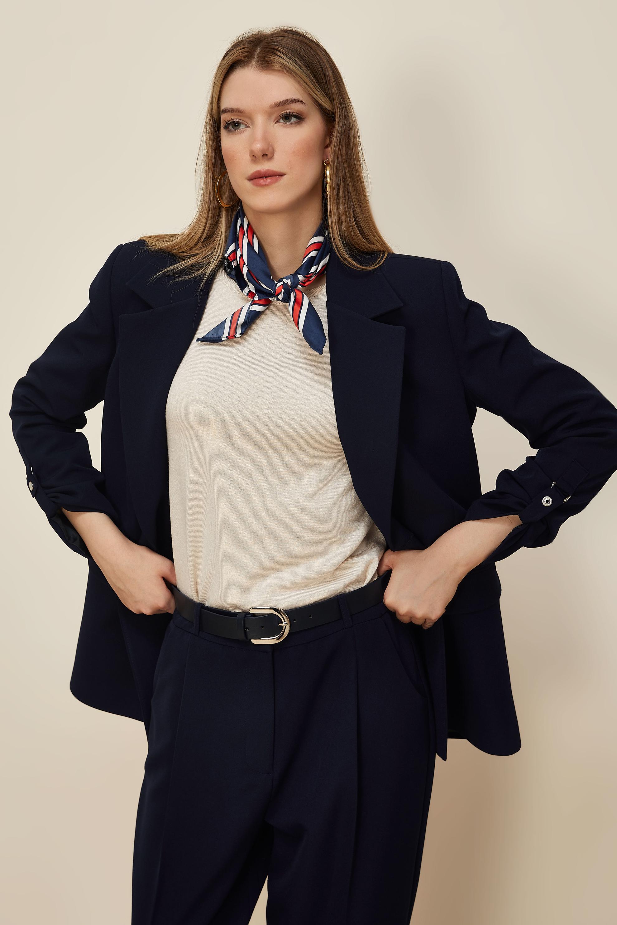 Tesettür giyim LACİVERT KRUVAZE YAKA PANTOLONLU TAKIM 30540