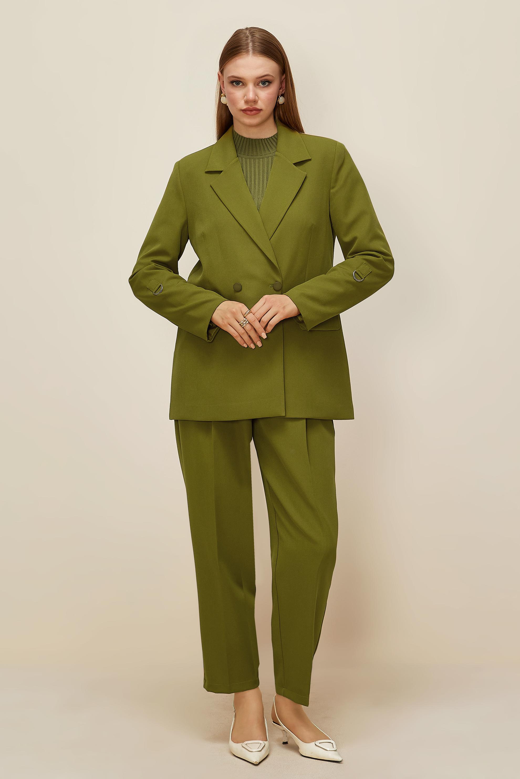 Hijab clothing GREEN DOUBLE-BREASTED PANTSUIT 30540