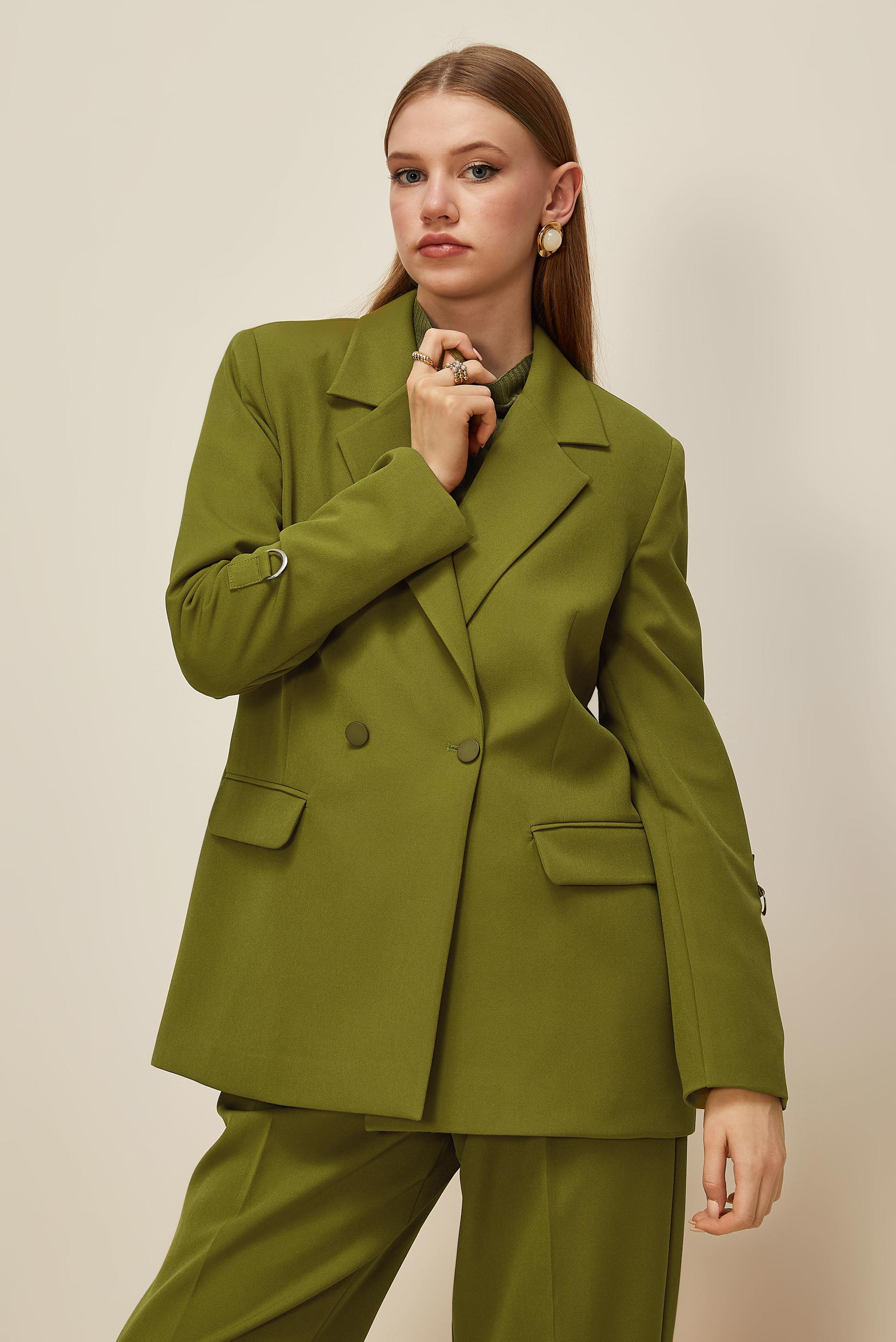 Hijab clothing GREEN DOUBLE-BREASTED PANTSUIT 30540