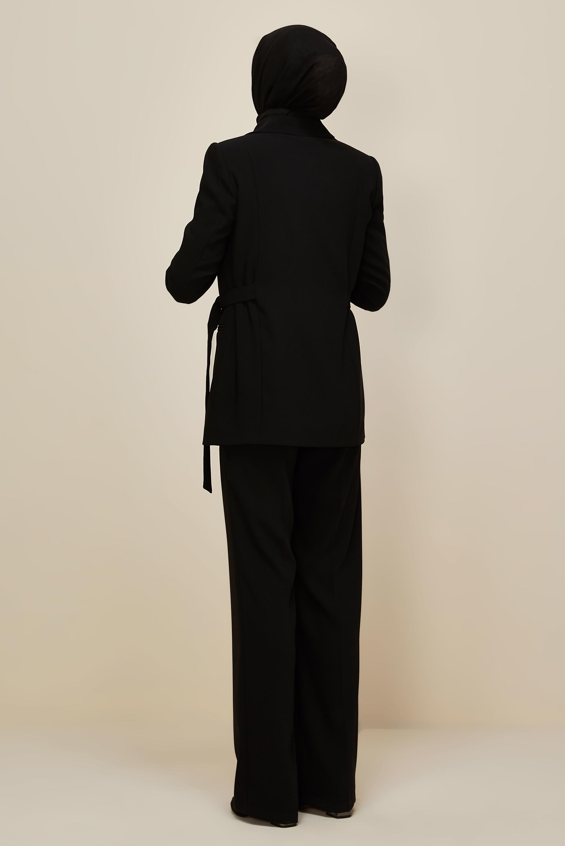 Tesettür giyim SİYAH KEMERLİ PANTOLONLU TAKIM 30541