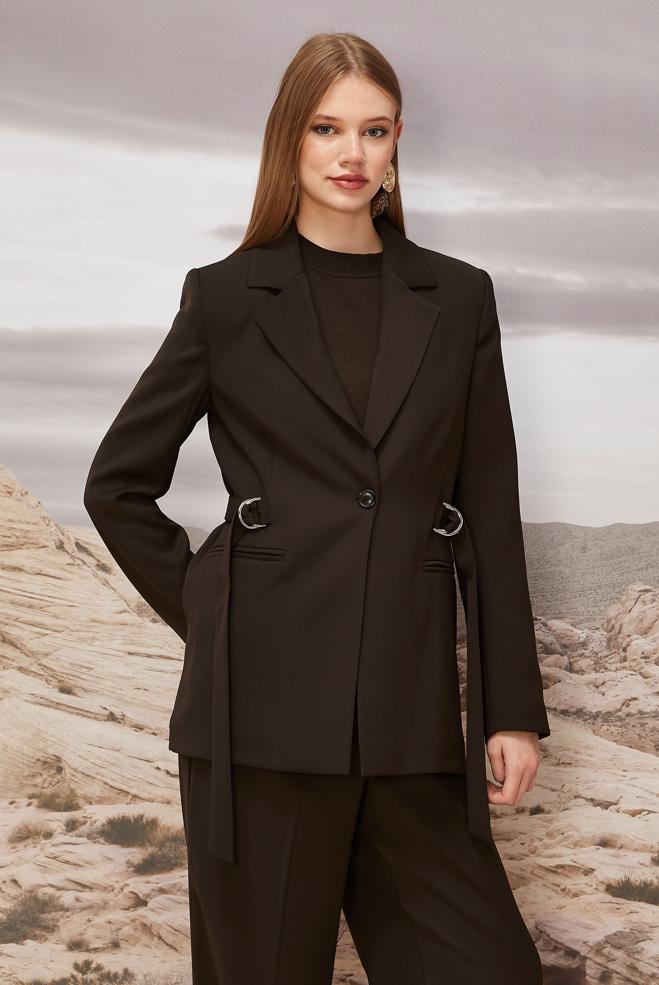 Hijab clothing BROWN BELTED PANTS SUIT 30541 - ALVİNA