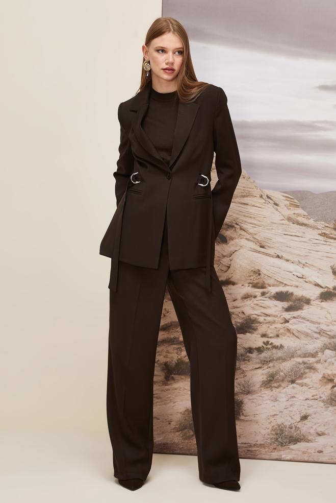 Hijab clothing BROWN BELTED PANTS SUIT 30541 - ALVİNA