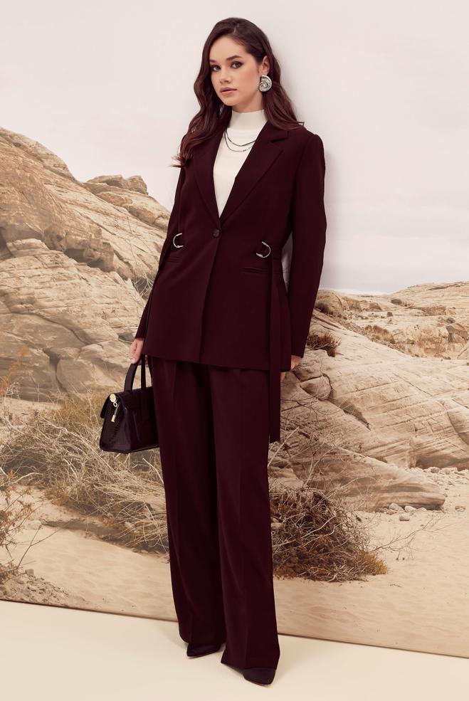 Vêtements hijab ROUGE BORDEAUX COSTUME PANTALON CEINTURE 30541 - ALVİNA