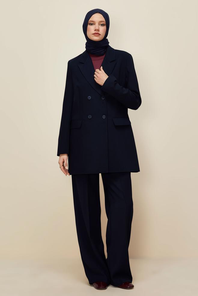 Vêtements hijab BLEU MARINE ENSEMBLE PANTALON CROISÉ 30543 - ALVİNA