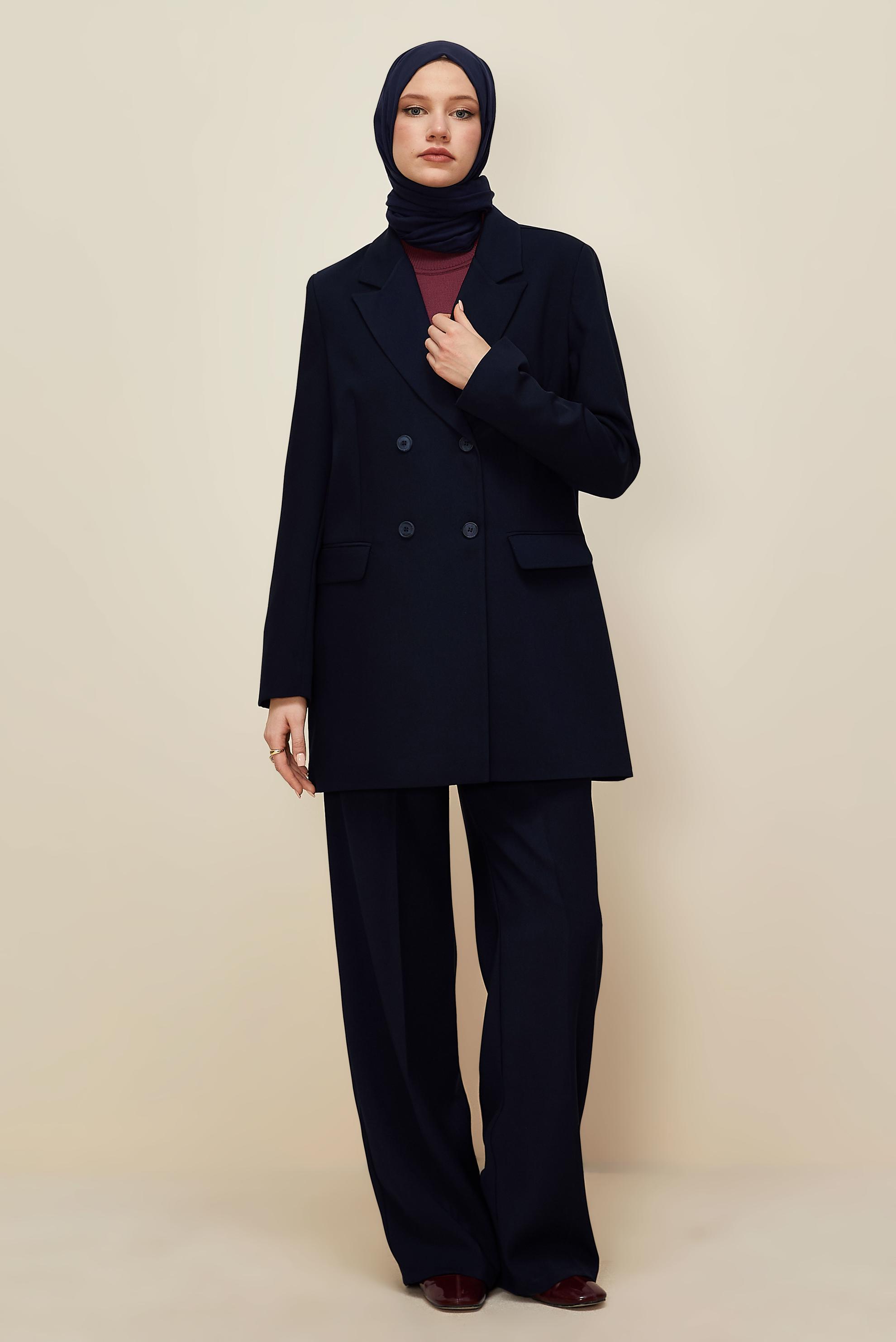 Hijab clothing NAVY BLUE DOUBLE-BREASTED PANTSUIT 30543