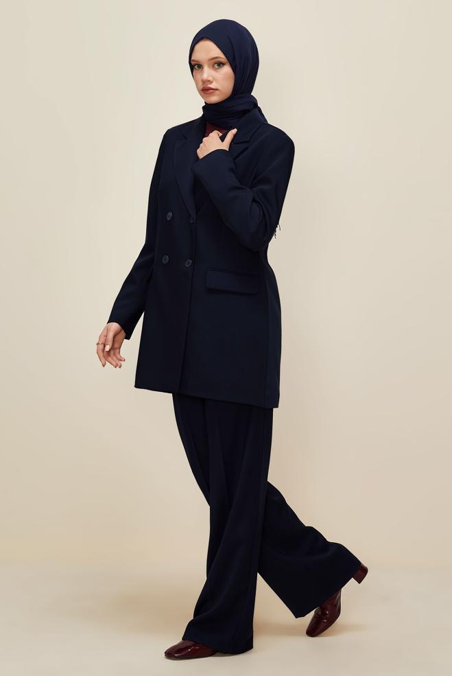 Vêtements hijab BLEU MARINE ENSEMBLE PANTALON CROISÉ 30543 - ALVİNA