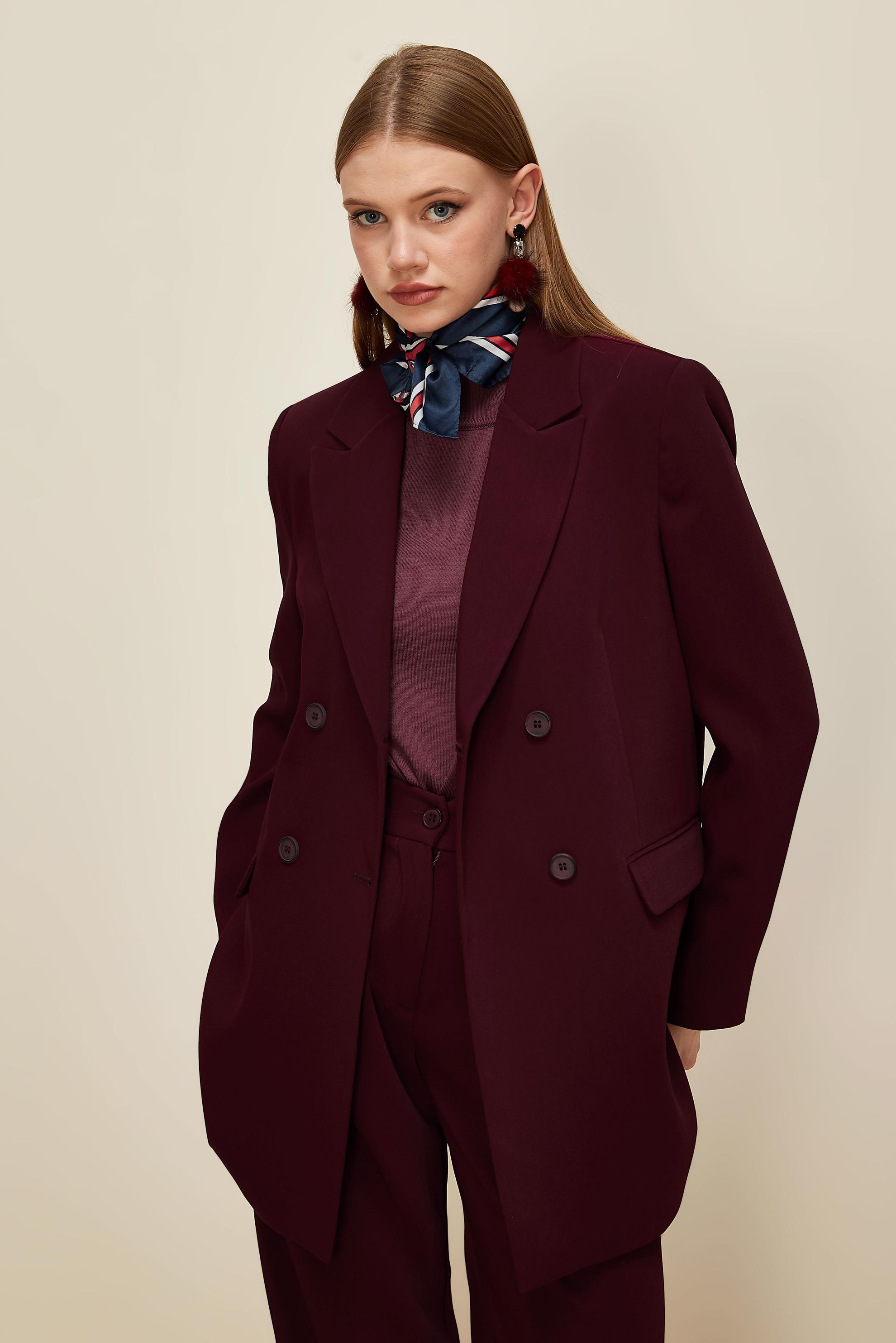 Tesettür giyim BORDO KRUVAZE YAKA PANTOLONLU TAKIM 30543