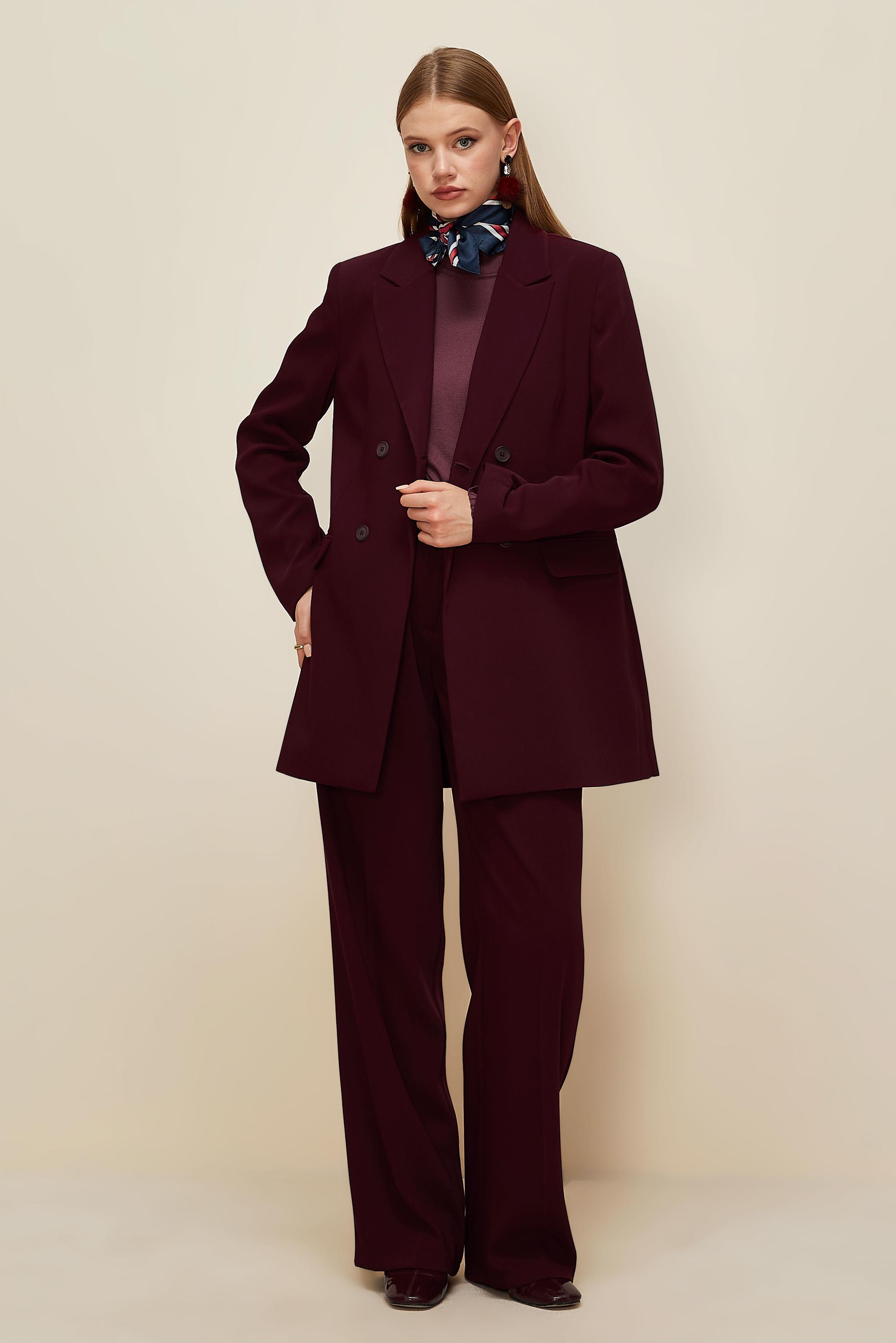 Tesettür giyim BORDO KRUVAZE YAKA PANTOLONLU TAKIM 30543