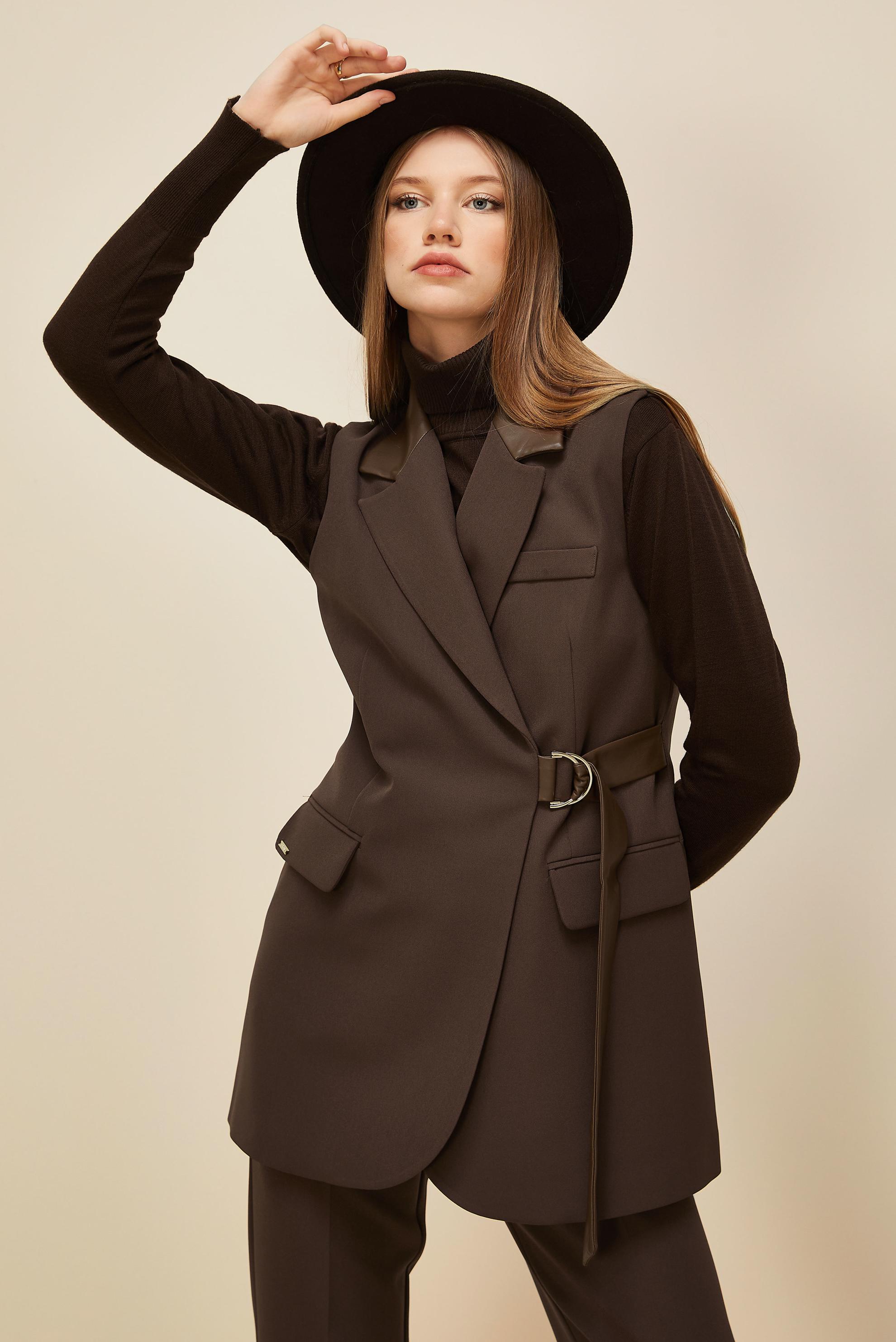 Hijab clothing BROWN BELTED PANTS SUIT 45268