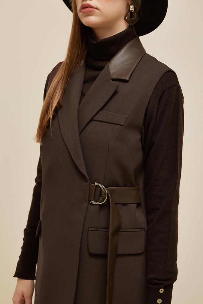 Hijab clothing BROWN BELTED PANTS SUIT 45268 - ALVİNA