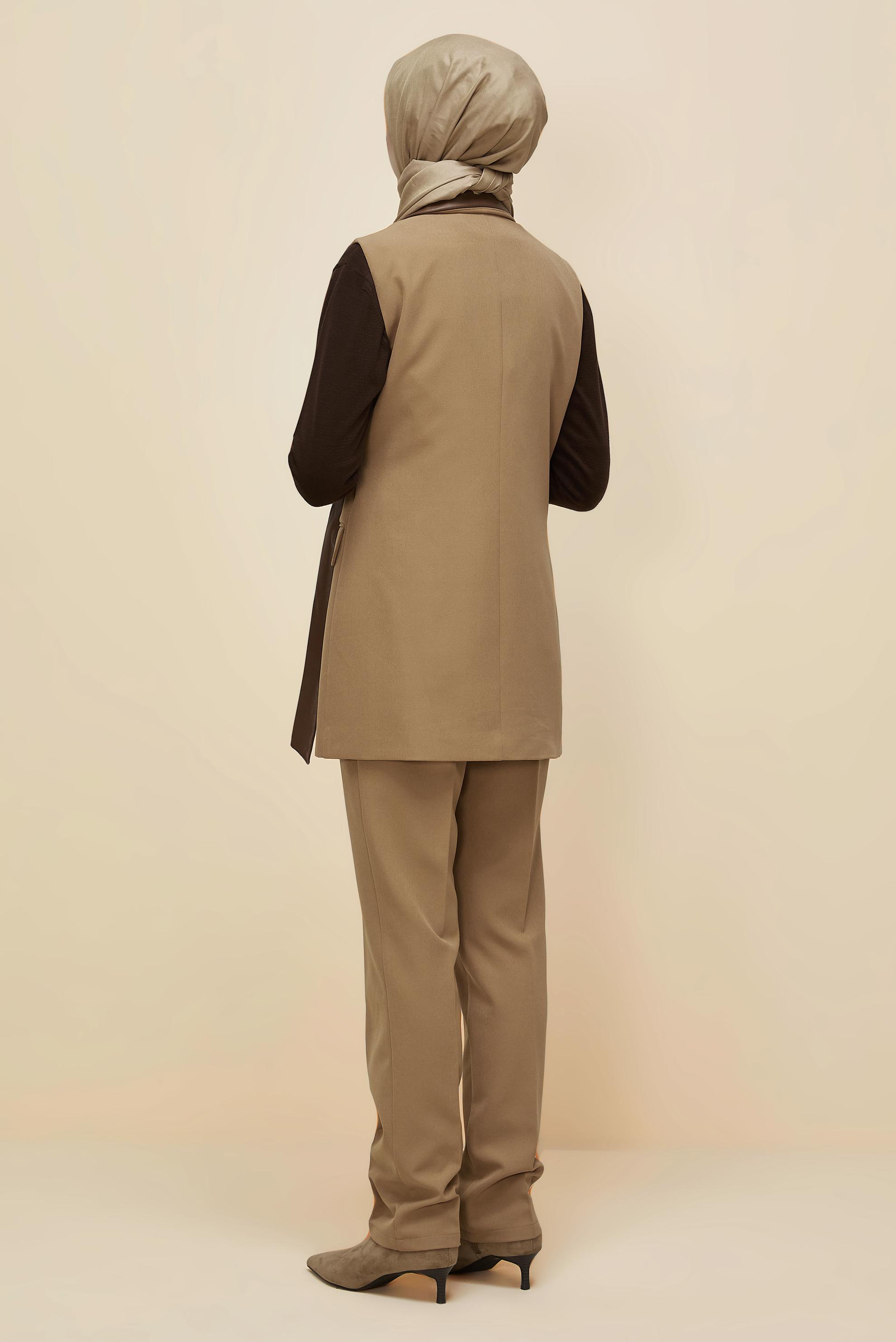 Tesettür giyim KAHVE KEMERLİ PANTOLONLU TAKIM 45268