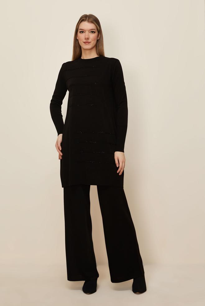 Hijab clothing BLACK KNITWEAR PANTSUIT 45824 - ALVİNA