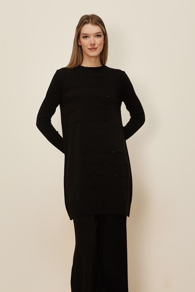 Hijab clothing BLACK KNITWEAR PANTSUIT 45824 - ALVİNA