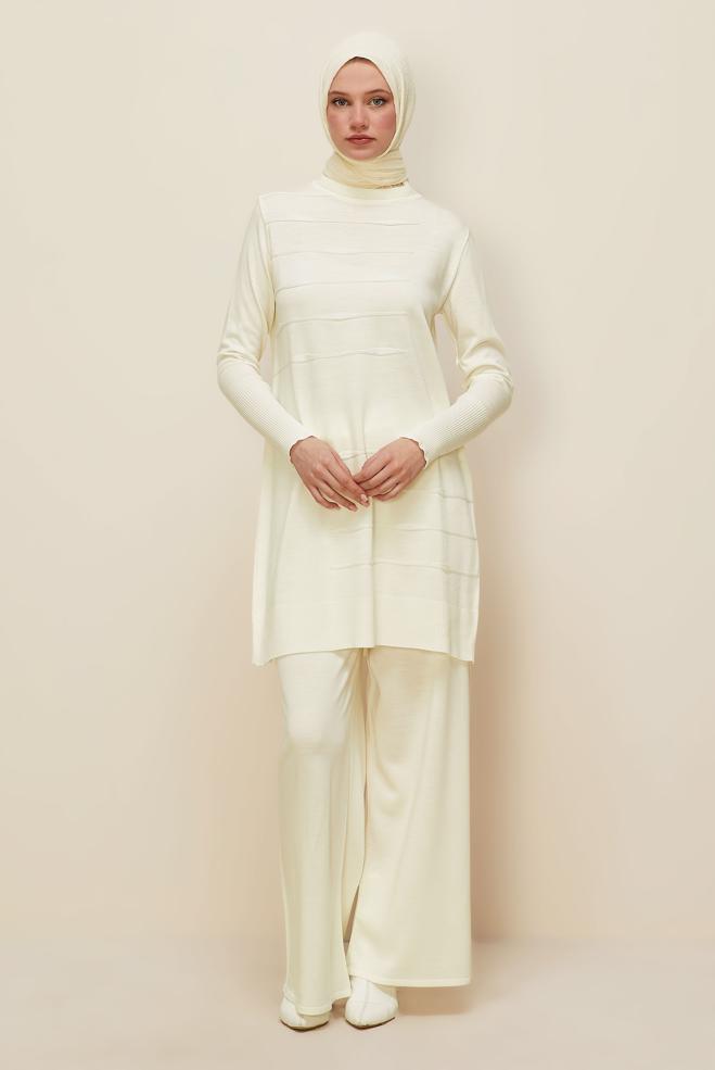 Vêtements hijab BLANC ENSEMBLE PANTALON EN TRICOT 45824 - ALVİNA
