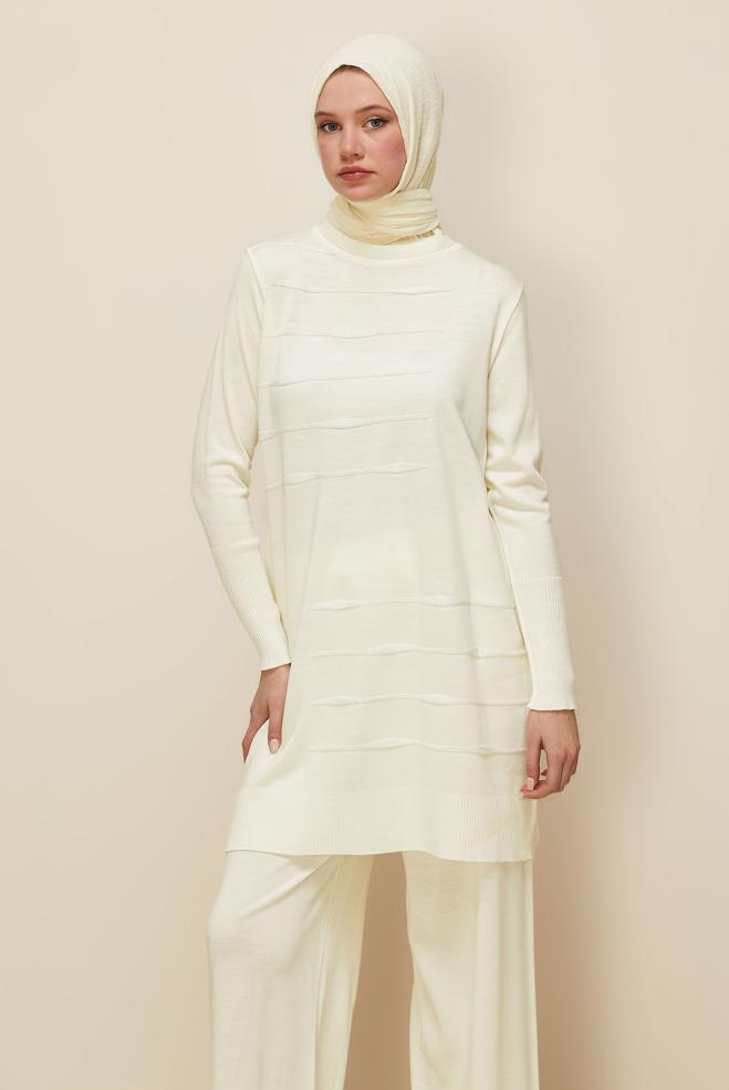 Vêtements hijab BLANC ENSEMBLE PANTALON EN TRICOT 45824 - ALVİNA