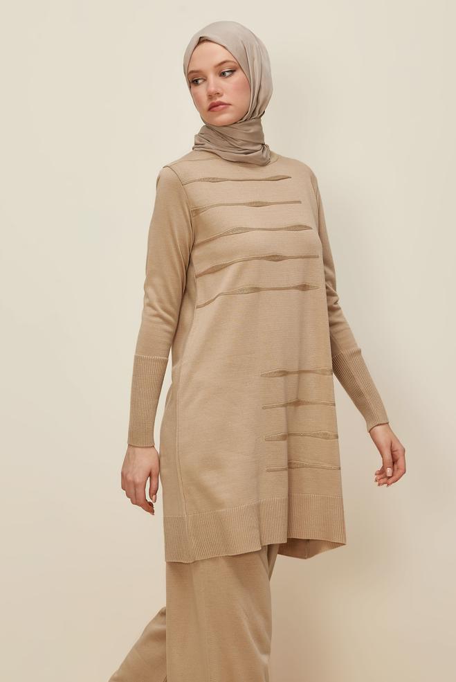 Vêtements hijab BEIGE ENSEMBLE PANTALON EN TRICOT 45824 - ALVİNA