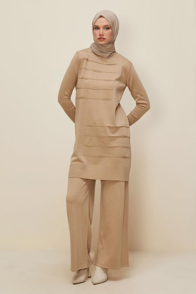 Vêtements hijab BEIGE ENSEMBLE PANTALON EN TRICOT 45824 - ALVİNA