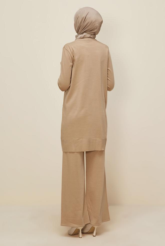 Vêtements hijab BEIGE ENSEMBLE PANTALON EN TRICOT 45824 - ALVİNA