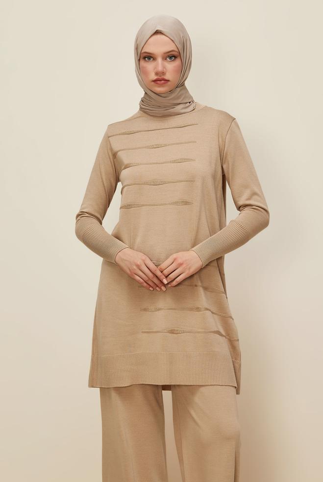 Vêtements hijab BEIGE ENSEMBLE PANTALON EN TRICOT 45824 - ALVİNA