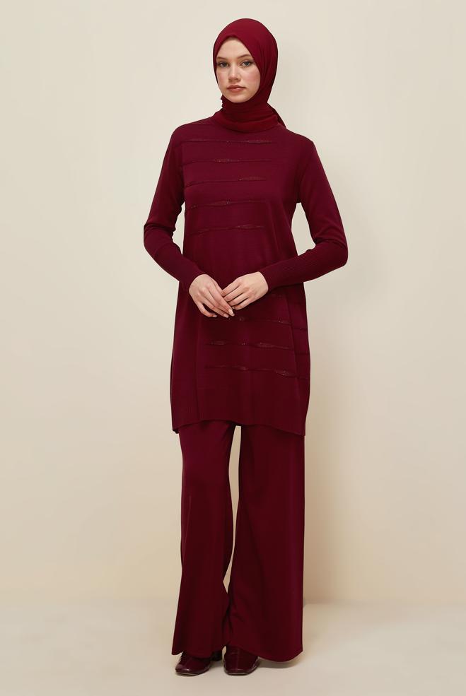 Vêtements hijab ROUGE BORDEAUX ENSEMBLE PANTALON EN TRICOT 45824 - ALVİNA