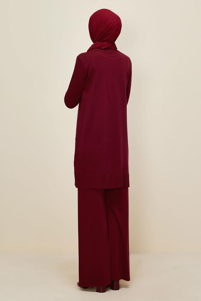 Vêtements hijab ROUGE BORDEAUX ENSEMBLE PANTALON EN TRICOT 45824 - ALVİNA