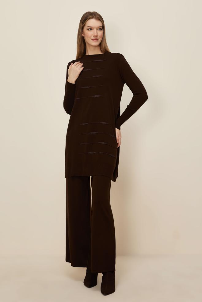 Hijab clothing BROWN KNITWEAR PANTSUIT 45824 - ALVİNA
