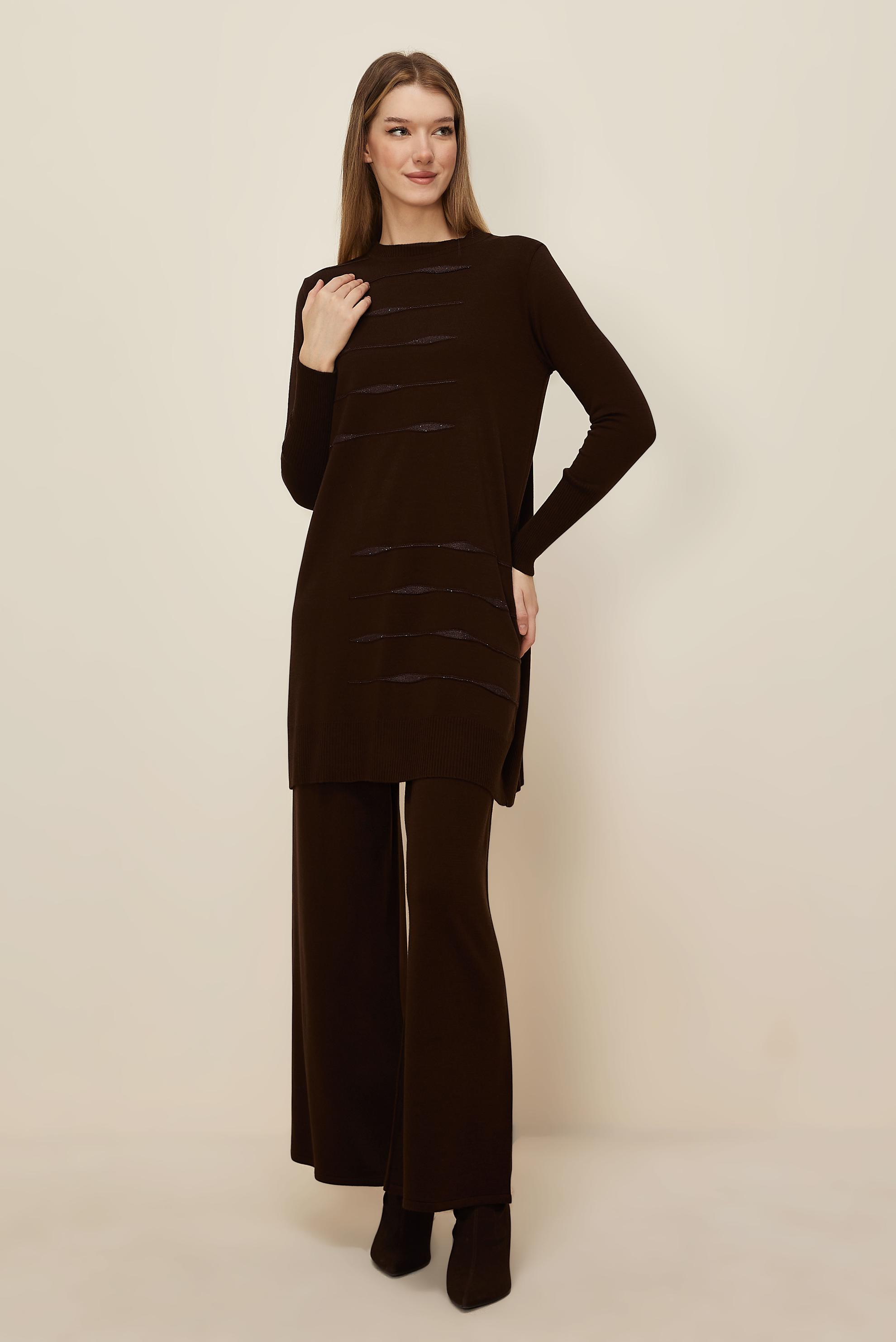 Hijab clothing BROWN KNITWEAR PANTSUIT 45824