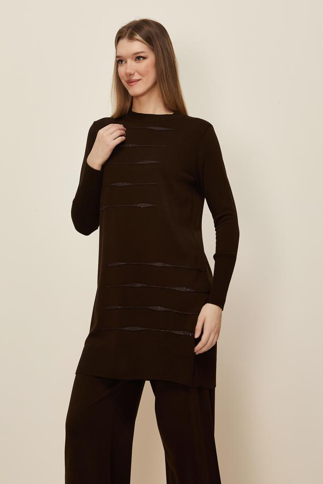 Hijab clothing BROWN KNITWEAR PANTSUIT 45824 - ALVİNA
