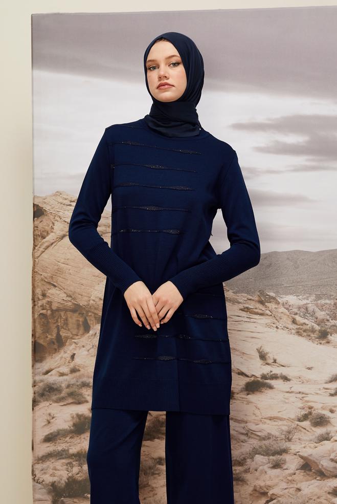 Vêtements hijab BLEU MARINE ENSEMBLE PANTALON EN TRICOT 45824 - ALVİNA