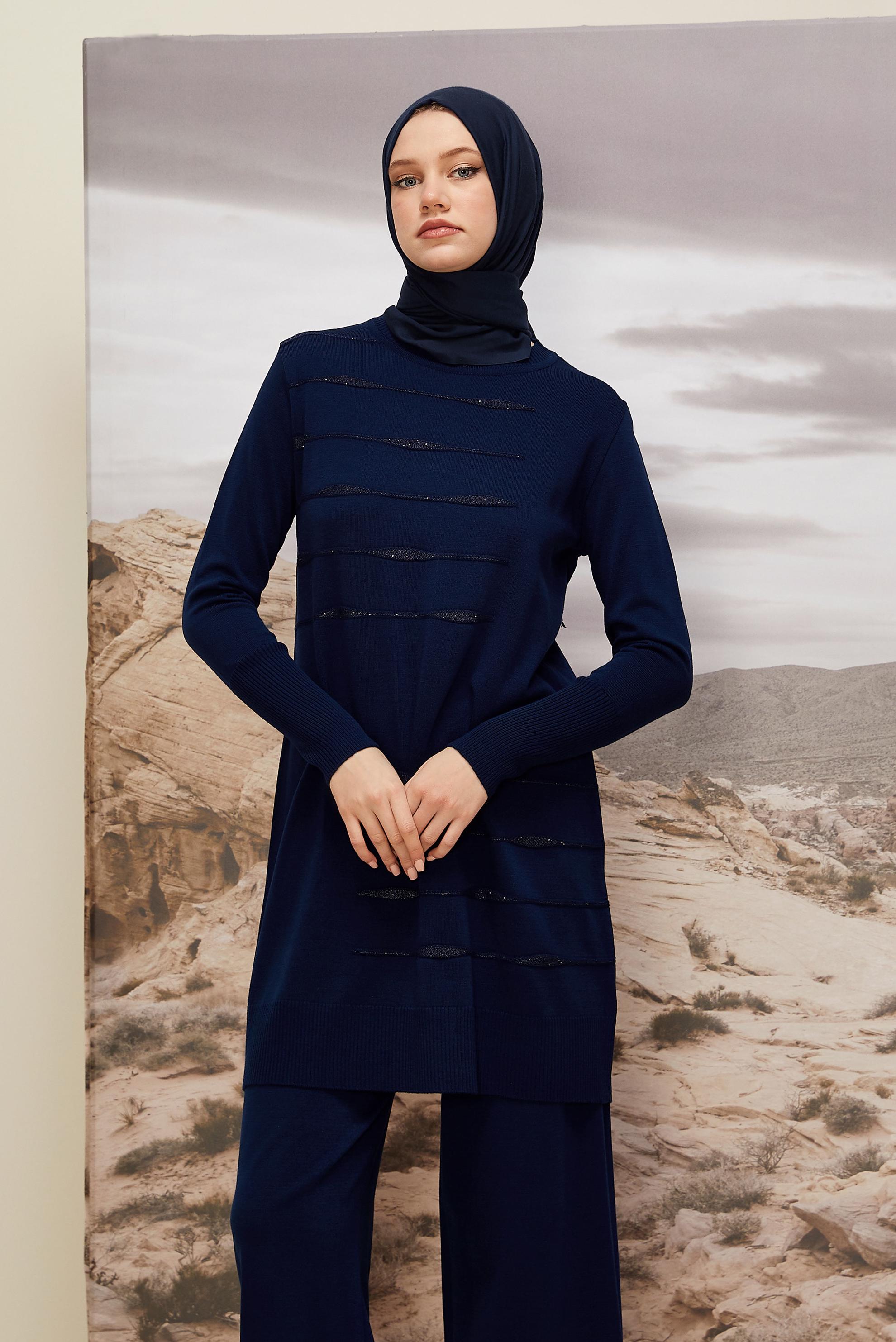 Tesettür giyim LACİVERT PANTOLONLU TRİKO TAKIM 45824