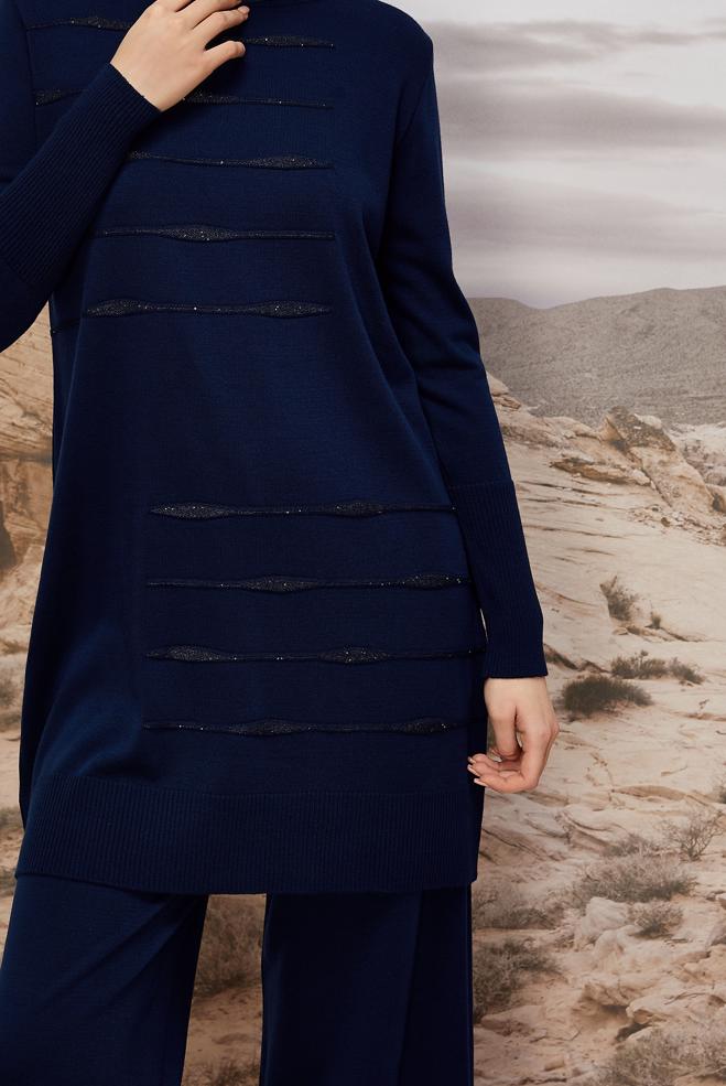 Vêtements hijab BLEU MARINE ENSEMBLE PANTALON EN TRICOT 45824 - ALVİNA