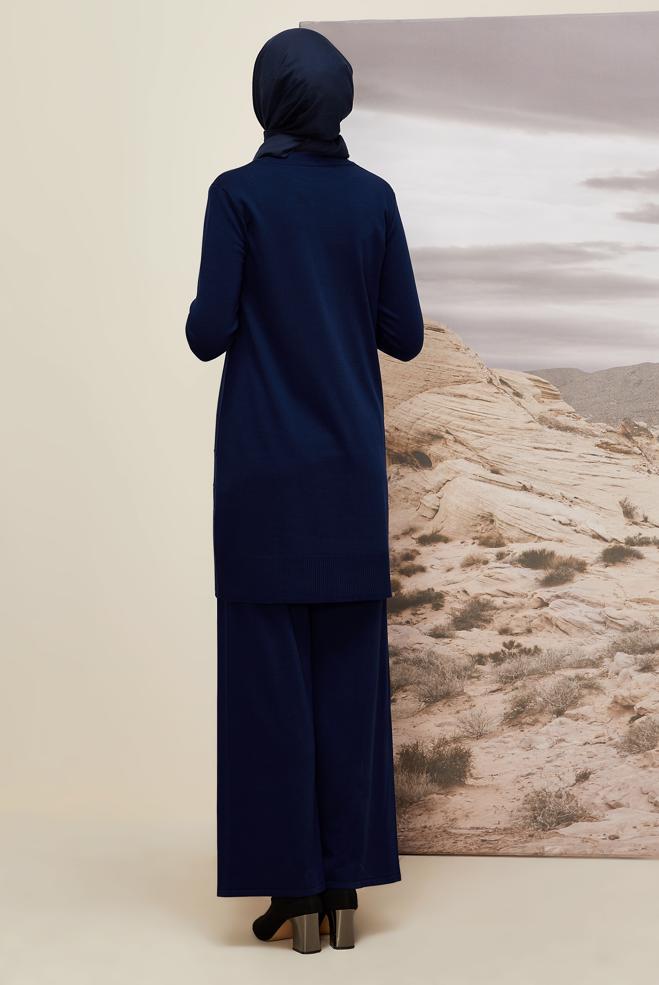 Vêtements hijab BLEU MARINE ENSEMBLE PANTALON EN TRICOT 45824 - ALVİNA