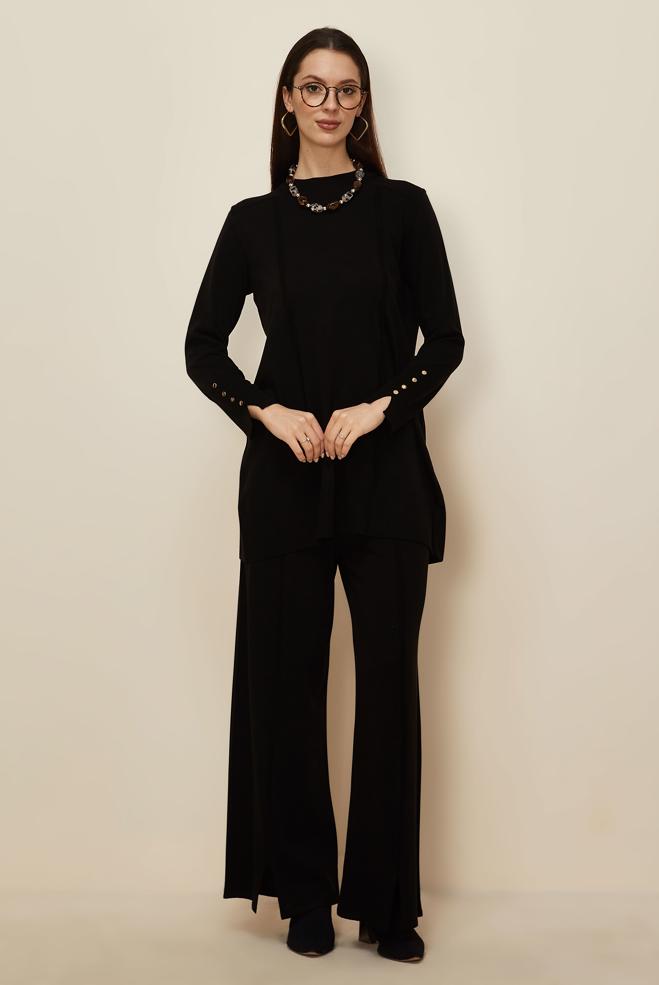 Hijab clothing BLACK KNITWEAR PANTSUIT 45825 - ALVİNA