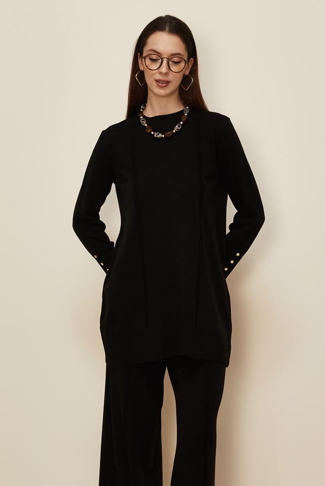Hijab clothing BLACK KNITWEAR PANTSUIT 45825 - ALVİNA