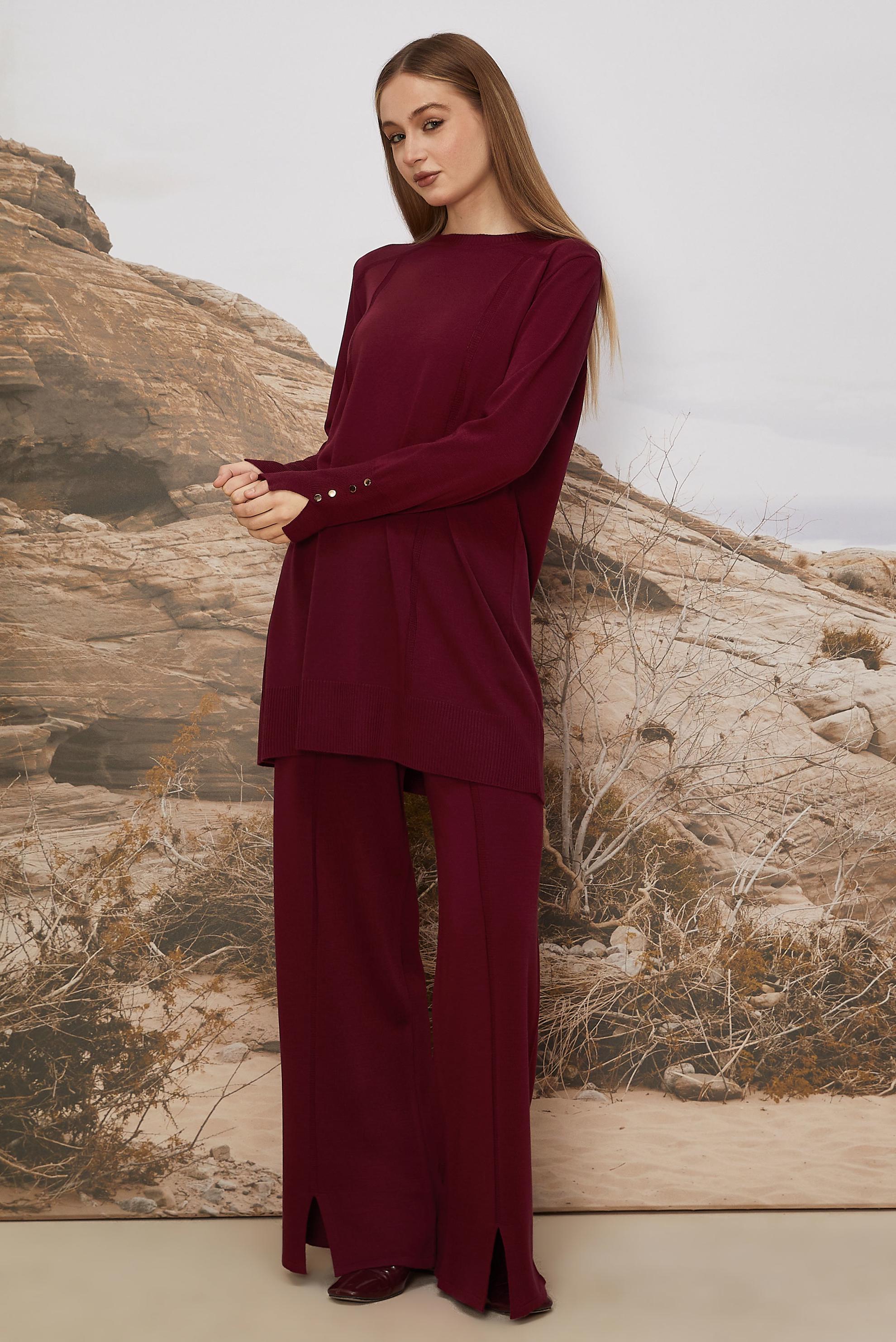 Hijab clothing CLARET RED KNITWEAR PANTSUIT 45825