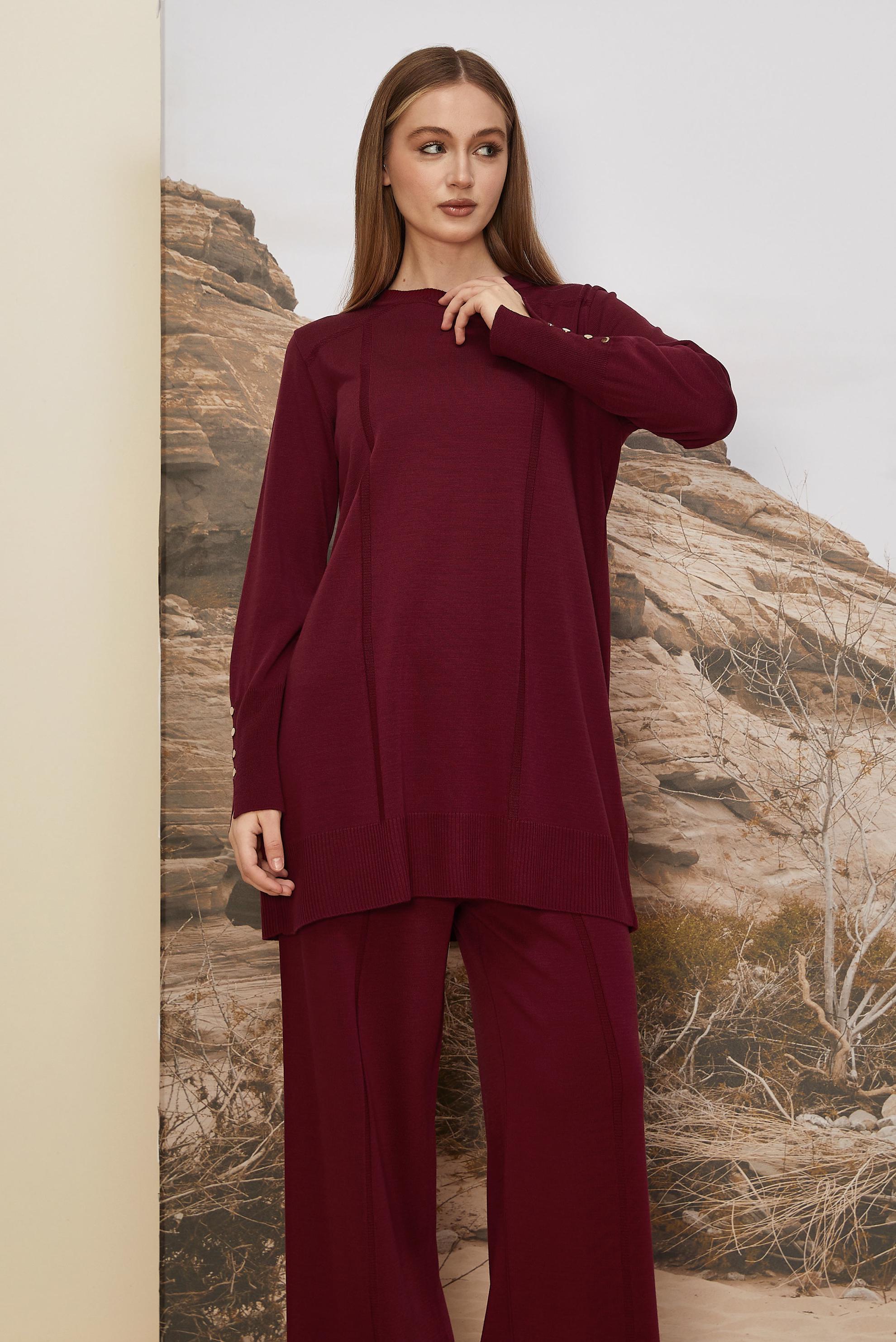 Hijab clothing CLARET RED KNITWEAR PANTSUIT 45825