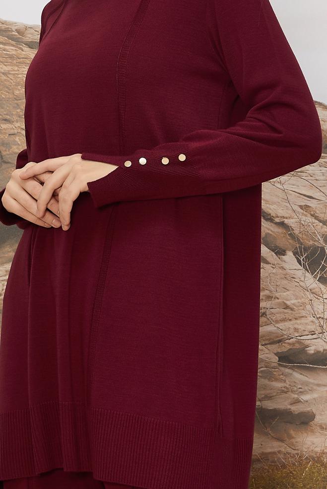 Hijab clothing CLARET RED KNITWEAR PANTSUIT 45825 - ALVİNA