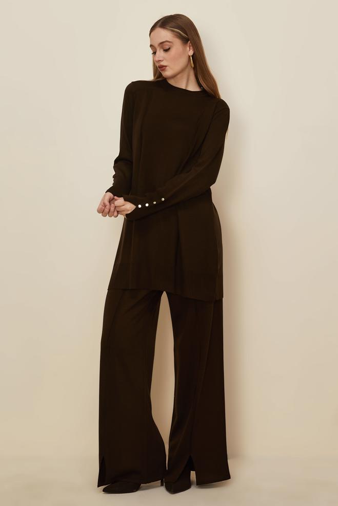 Hijab clothing BROWN KNITWEAR PANTSUIT 45825 - ALVİNA