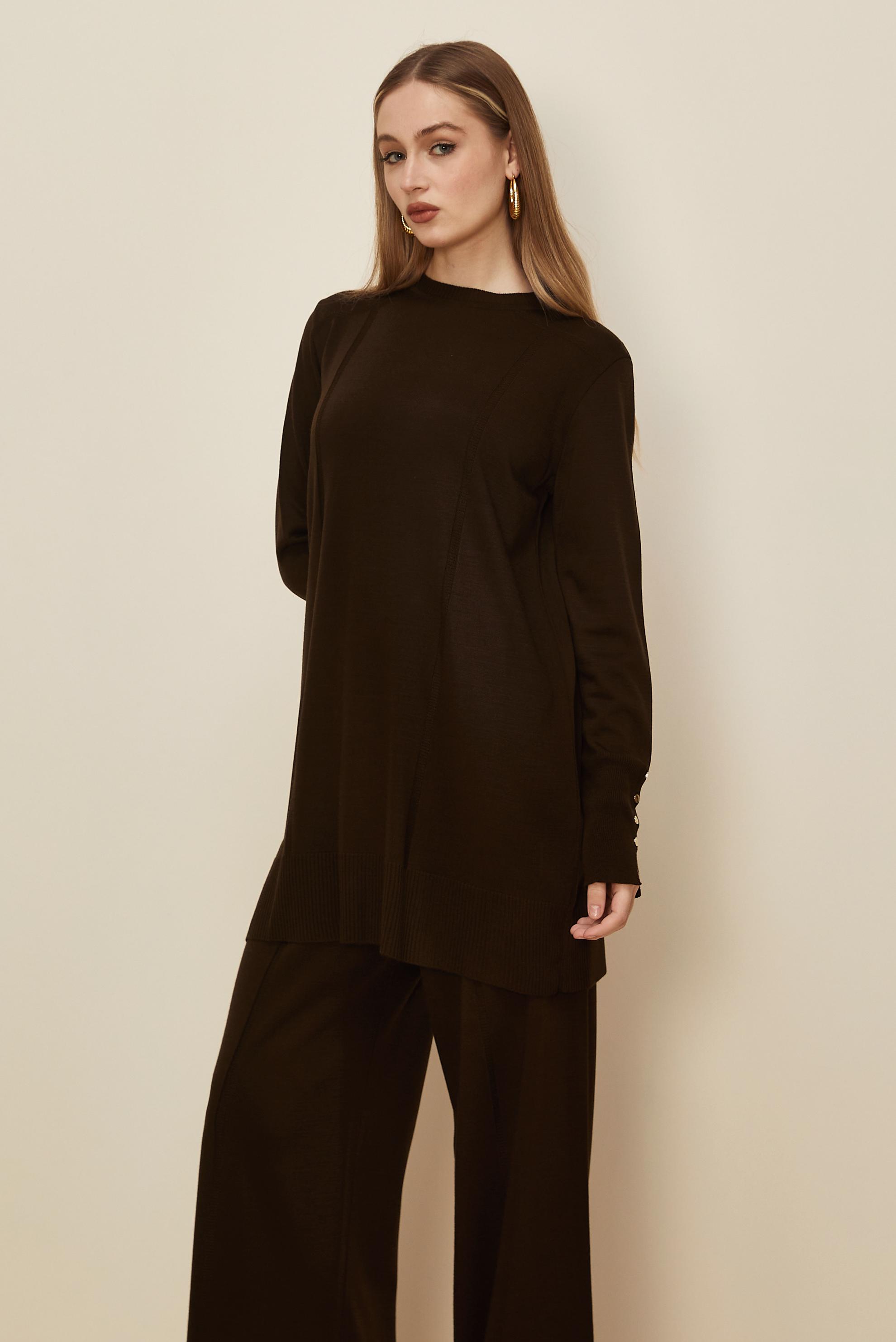 Tesettür giyim KAHVE PANTOLONLU TRİKO TAKIM 45825