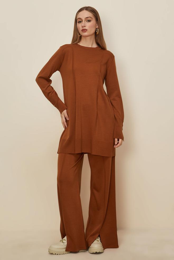 Hijab clothing ORANGE KNITWEAR PANTSUIT 45825 - ALVİNA