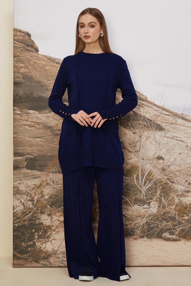 Hijab clothing NAVY BLUE KNITWEAR PANTSUIT 45825 - ALVİNA