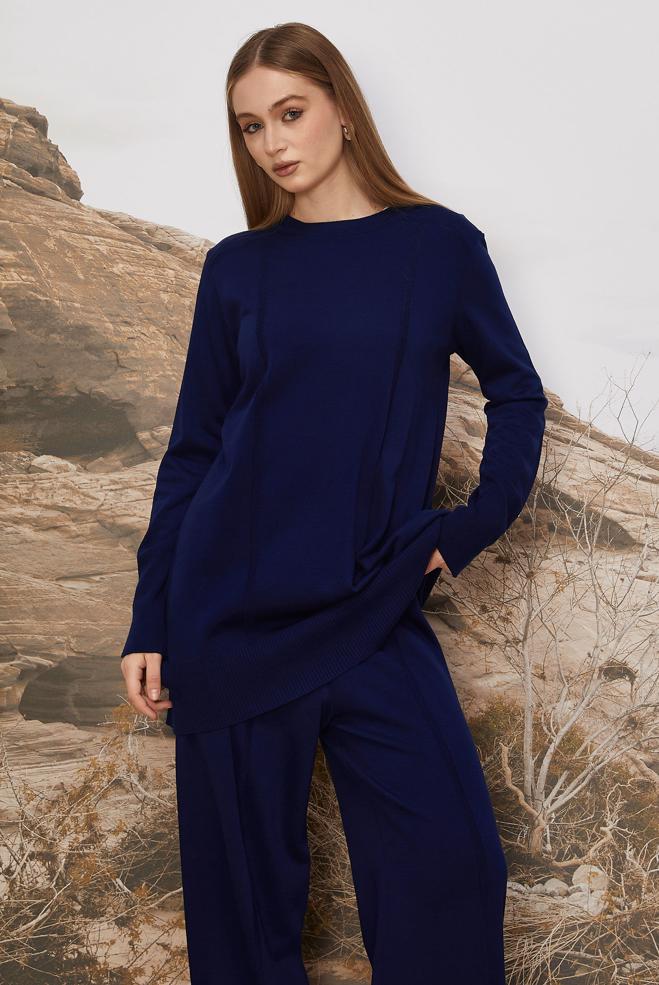 Hijab clothing NAVY BLUE KNITWEAR PANTSUIT 45825 - ALVİNA