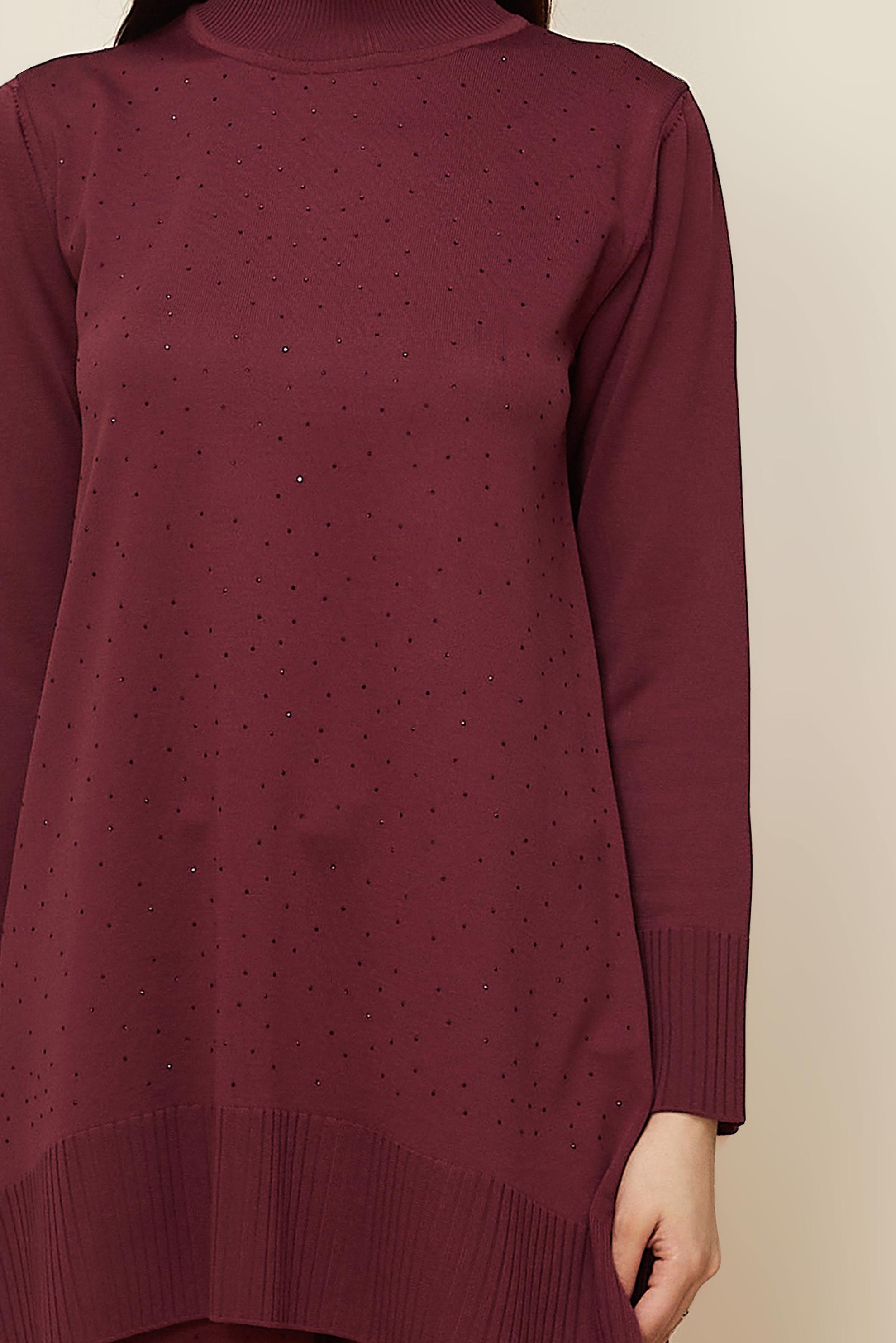 Tesettür giyim BORDO PANTOLONLU TAŞ BASKILI TRİKO TAKIM 45863