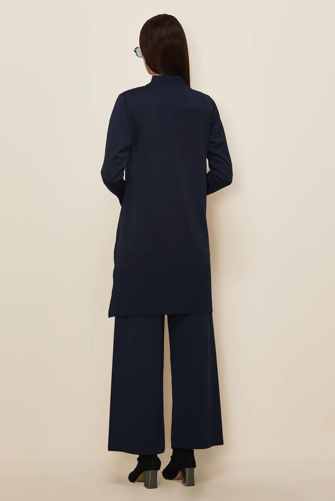 Vêtements hijab BLEU MARINE ENSEMBLE PANTALON EN TRICOT DÉTAILLÉ GEMME 45863 - ALVİNA