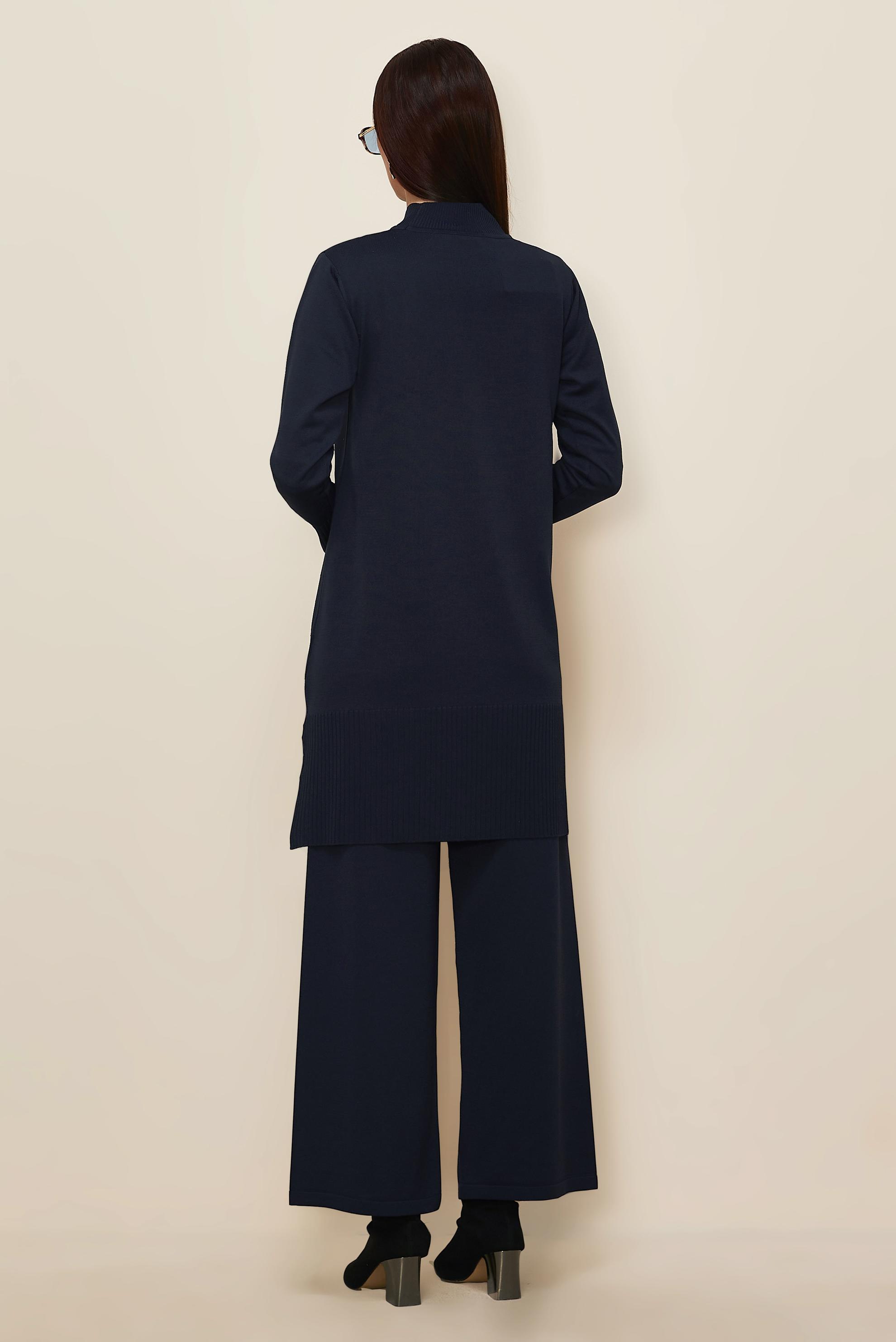 Vêtements hijab BLEU MARINE ENSEMBLE PANTALON EN TRICOT DÉTAILLÉ GEMME 45863