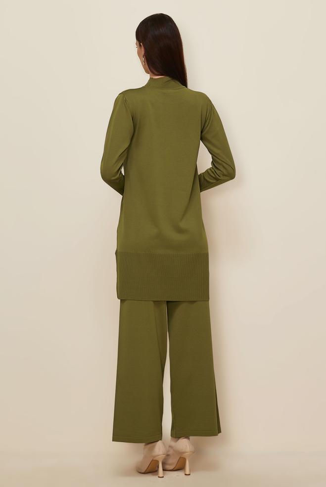 Tesettür giyim YEŞİL PANTOLONLU TAŞ BASKILI TRİKO TAKIM 45863 - ALVİNA