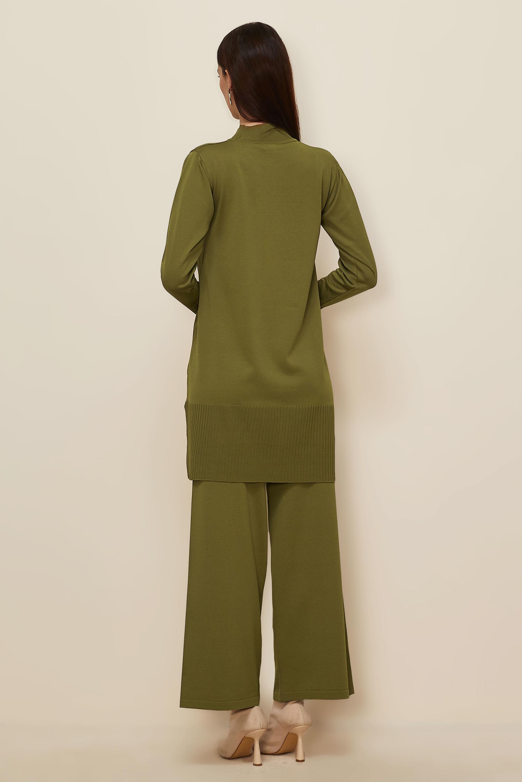 Tesettür giyim YEŞİL PANTOLONLU TAŞ BASKILI TRİKO TAKIM 45863